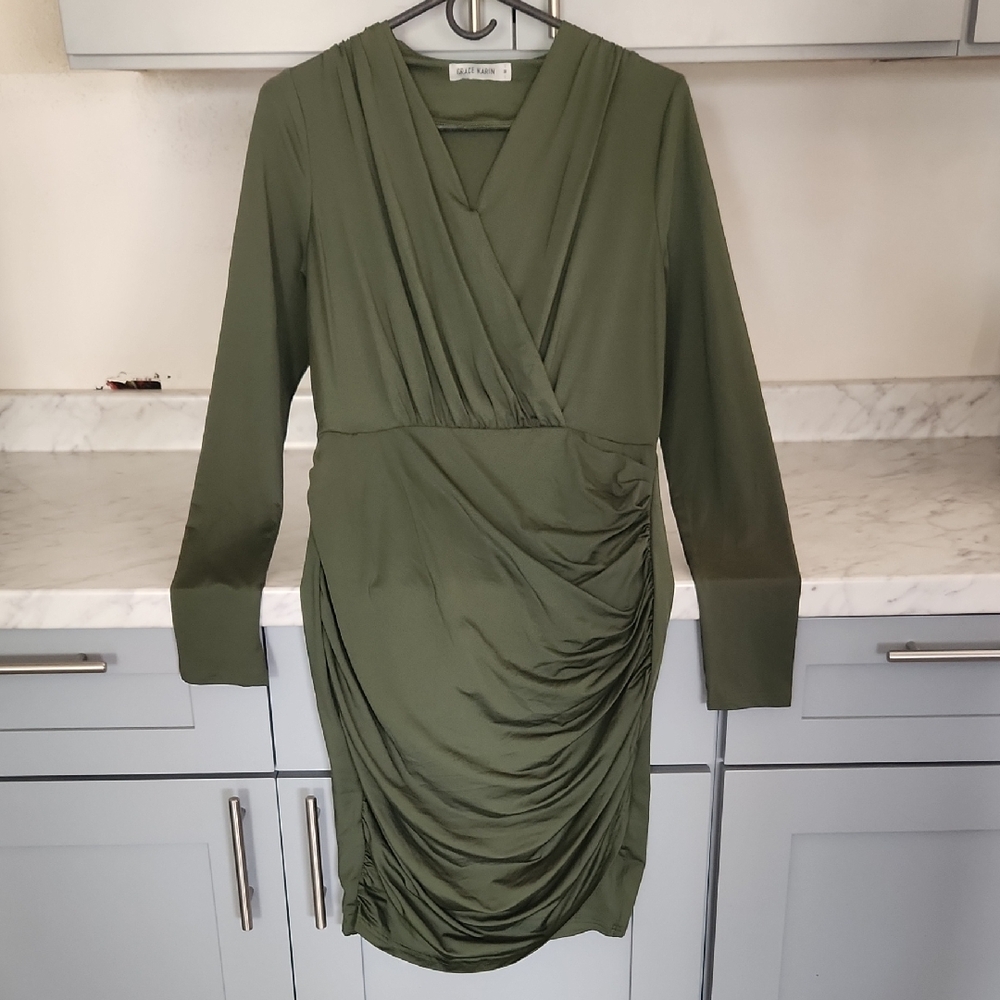 Grace Karin Long Sleeve Olive Dress